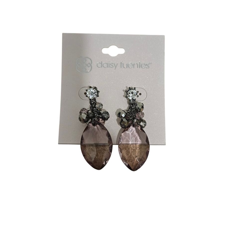Daisy Fuentes Purple Faceted Beaded Cluster Drop Dangle Earrings